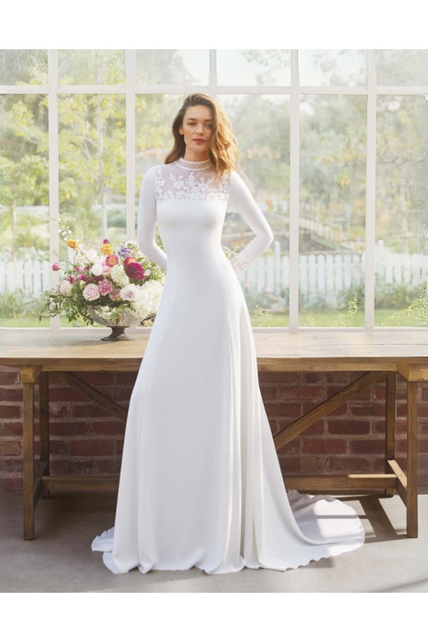 Abito da sposa Ella, bianco, svasato, chiffon, di Alberto Palatachi