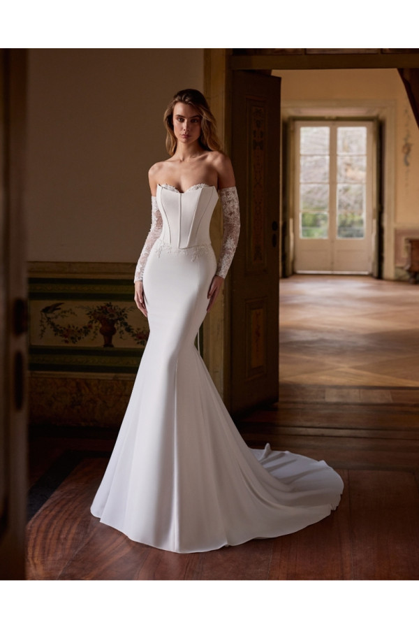Agave, abito da sposa avorio in mikado di seta ampio, alberto palatchi