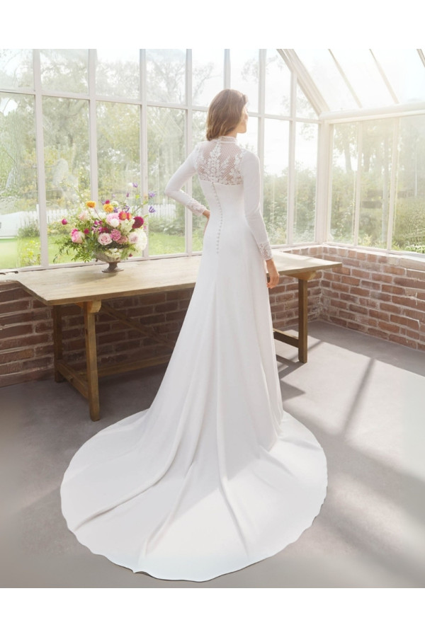 Abito da sposa Ella, bianco, svasato, chiffon, di Alberto Palatachi