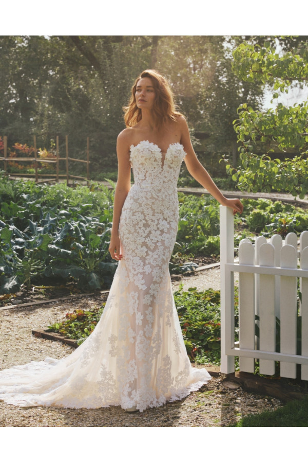 Abito da sposa Jess, avorio, di pizzo, a sirena, di Alberto Palatachi