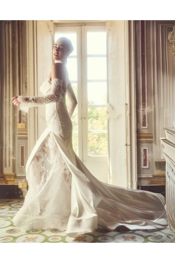 Abito da sposa avorio in pizzo duepezzi Alessandro Couture